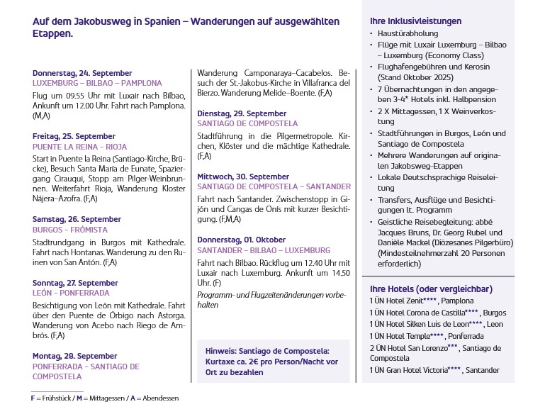 Informationsflyer Pilgerreise Santiago de Compostella